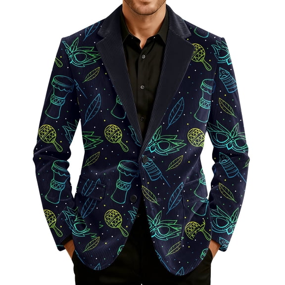 Fat Tuesday Corduroy Blazer for Men Vintage Spring Suit Jacket Slim Fit Business Work Wear Mardi Gras Two Buttons Blazer Jackets