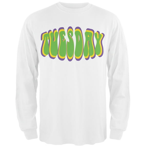 Fat Tuesday Mardi Gras White Adult Long Sleeve T-Shirt - Small