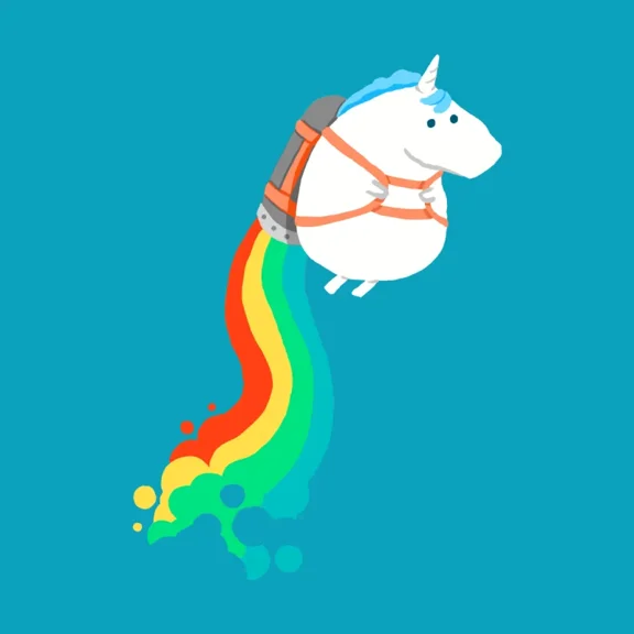 Fat Unicorn on Rainbow Jetpack