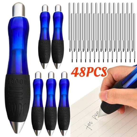 Fat Weighted Pens for Hand Tremors (6 Pack), Heavy Pens with Large Grip for Arthritis, Parkinsons, Carpal Tunnel, Plus 42 Ink Refills  (24 Black Refills + 18 Blue Refills)