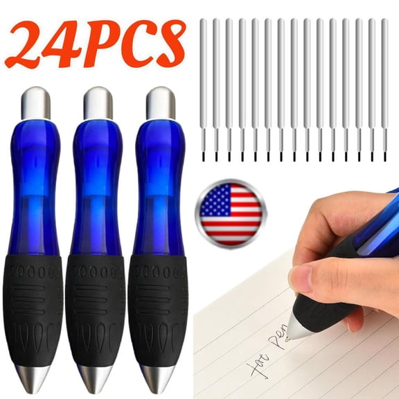 Fat Weighted Pens for Hand Tremors (3 pack), Heavy Pens with Large Grip for Arthritis, Parkinsons, Carpal Tunnel, Plus 21 Ink Black Blue Refills