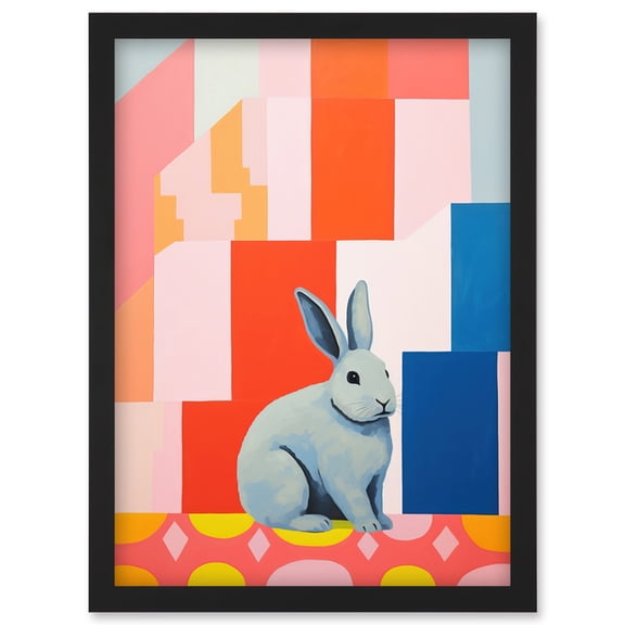 Fat White Rabbit Bold Pop Art Colourful Conceptual Modern Artwork Framed Wall Art Print A4