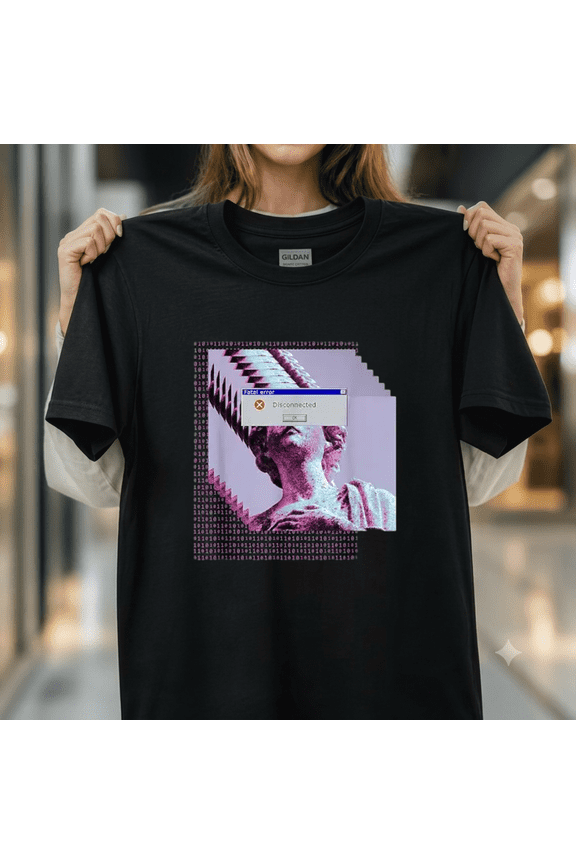 Fatal Error Disconnected Glitch Statue Vaporwave Retro 80s Unisex T-Shirt, up to size 5XL