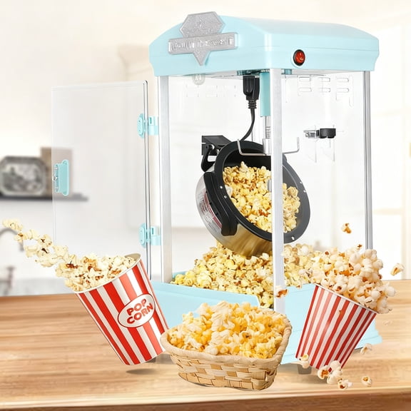 Fatani Portable Popcorn Machine, 8 Ounce Nonstick Kettle Small Popcorn Maker, Movie Theater Commercial Popper Machine for Parties, Events, and Home Theater (Cyan)