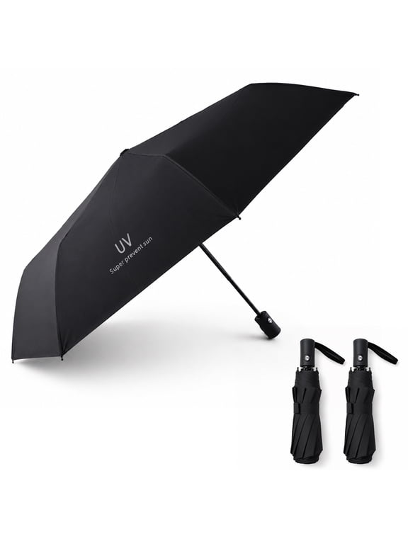Travel Umbrella, 2 Pack 11.8 Inch Compact Windproof Automatic Open/Close Folding Umbrella with 8 Fiberglass Ribs, Lightweight Portable Umbrella for Backpack & Car