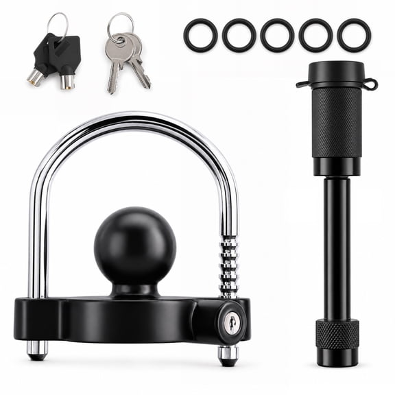 Fatato Universal Trailer Coupler Lock, Trailer Locks Ball Hitch with Trailer Hitch Receiver Lock, Adjustable Security Heavy-Duty Trailer Ball Lock Fits 1-7/8", 2", and 2-5/16" Couplers, Black