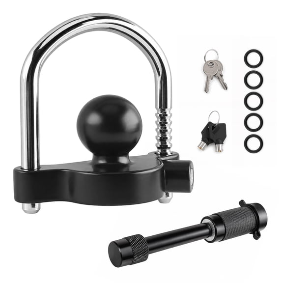 Fatato Trailer Coupler Lock, Adjustable Ball Hitch Lock with Hitch Receiver Lock, Heavy Duty Security Lock for 1-7/8", 2" & 2-5/16" Trailer Couplers