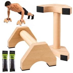 Fatato Wooden Parallettes Bars 2 Pcs Wood Push Up Bars with PU Grip Wraps, Non-Slip Pads, Strong Support Handles for Calisthenics Home Gym Training