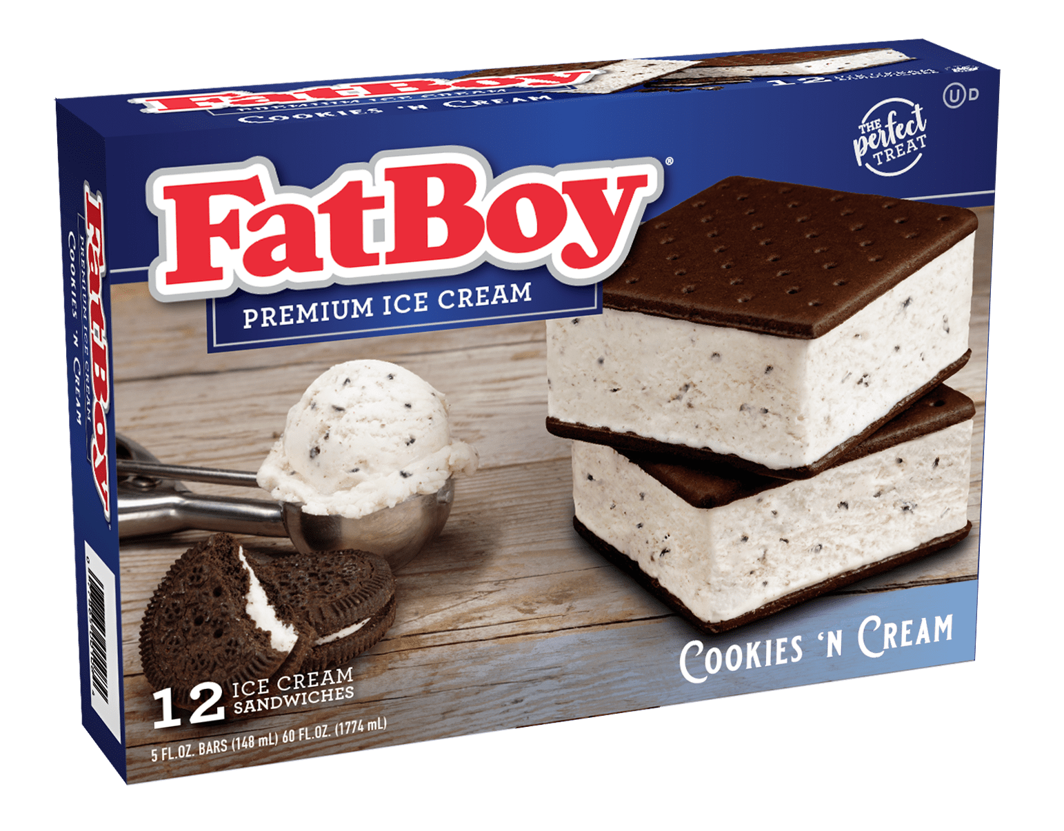 Fatboy Ice Cream Sandwiches, Cookies N' Cream, Kosher, 5 fl oz, 12