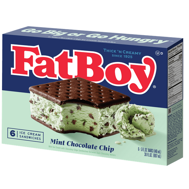 Fatboy Ice Cream Sandwiches, Mint Chocolate Chip, Kosher, 5 fl oz, 6 Count
