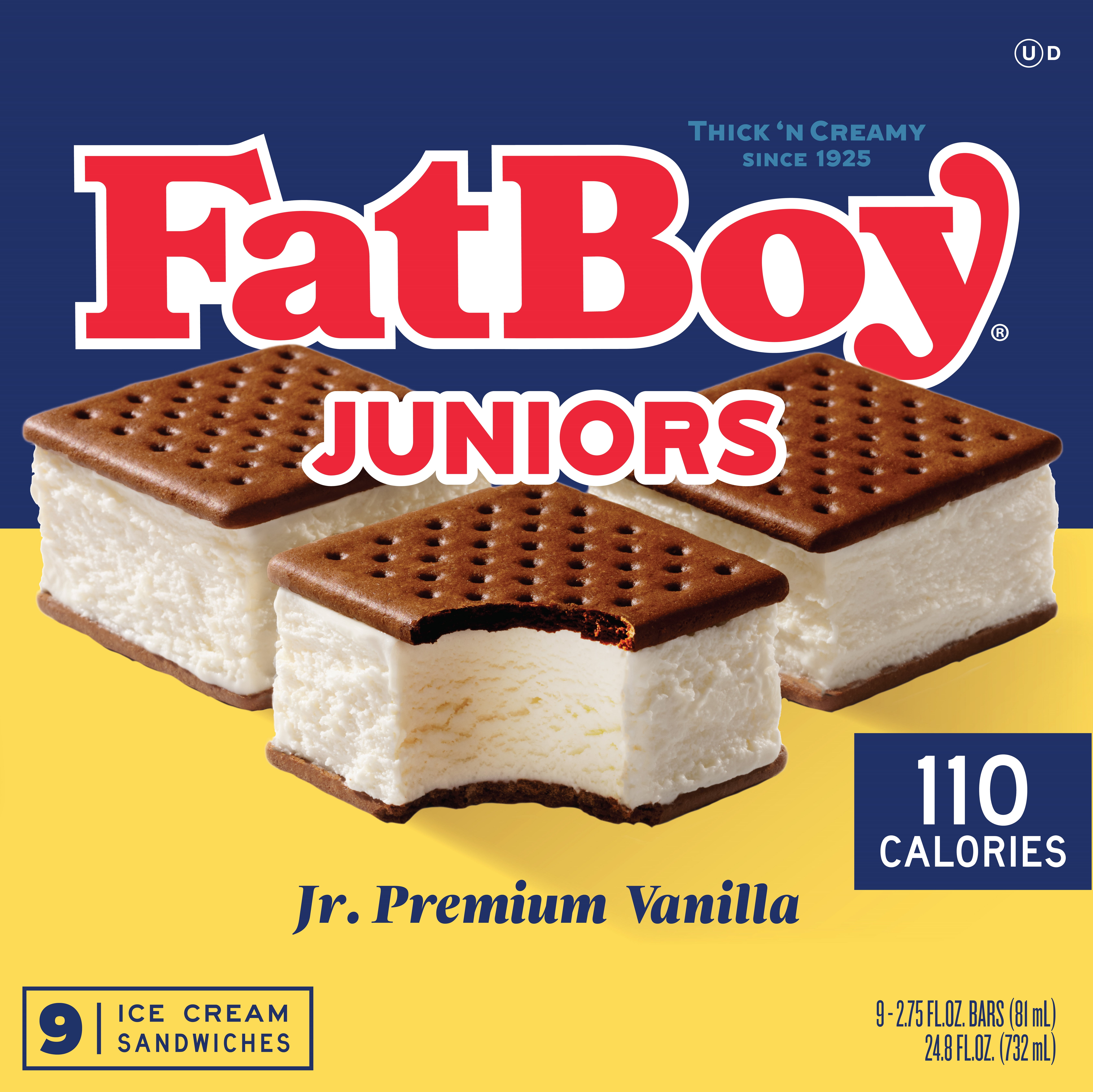 FatBoy Premium Vanilla Ice Cream Sandwiches, Chocolate Wafers