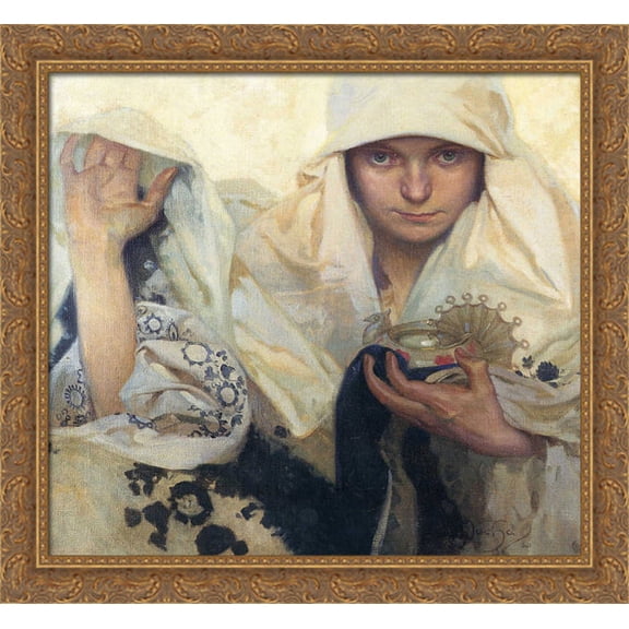 Fate 30x28 Large Gold Ornate Wood Framed Canvas Art by Alphonse Mucha