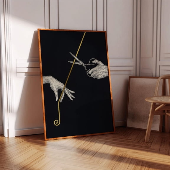Fate’S Thread Surreal Art – Hand With Scissors Cutting Golden Line, Symbolic Minimalist Wall Decor Wall Art, Modern Wall Decor, 8x12 UNFRAMED