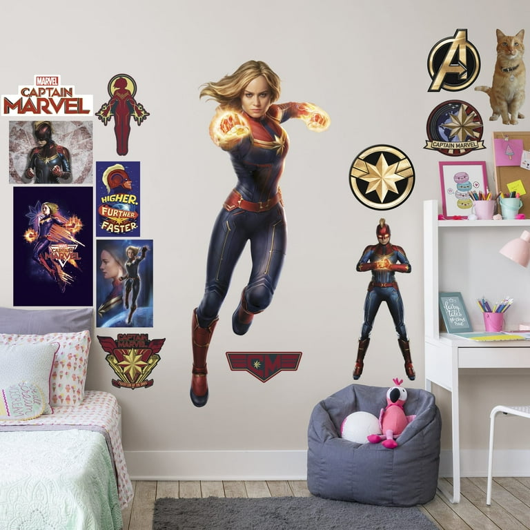 Fathead Captain Marvel - Life-Size Officially Licensed Marvel Removable  Wall Decal 