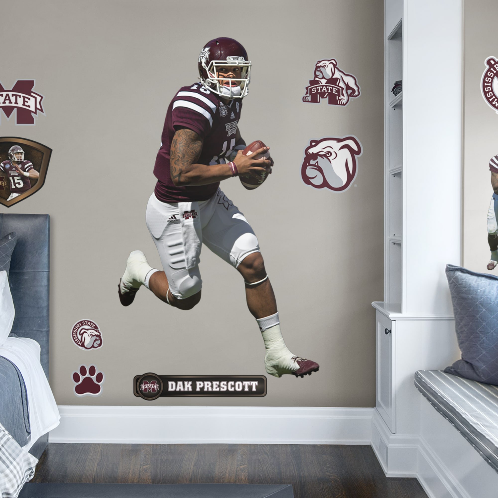 Fathead Dak Prescott: Mississippi State - Life-Size Officially Licensed  Removable Wall Decal 