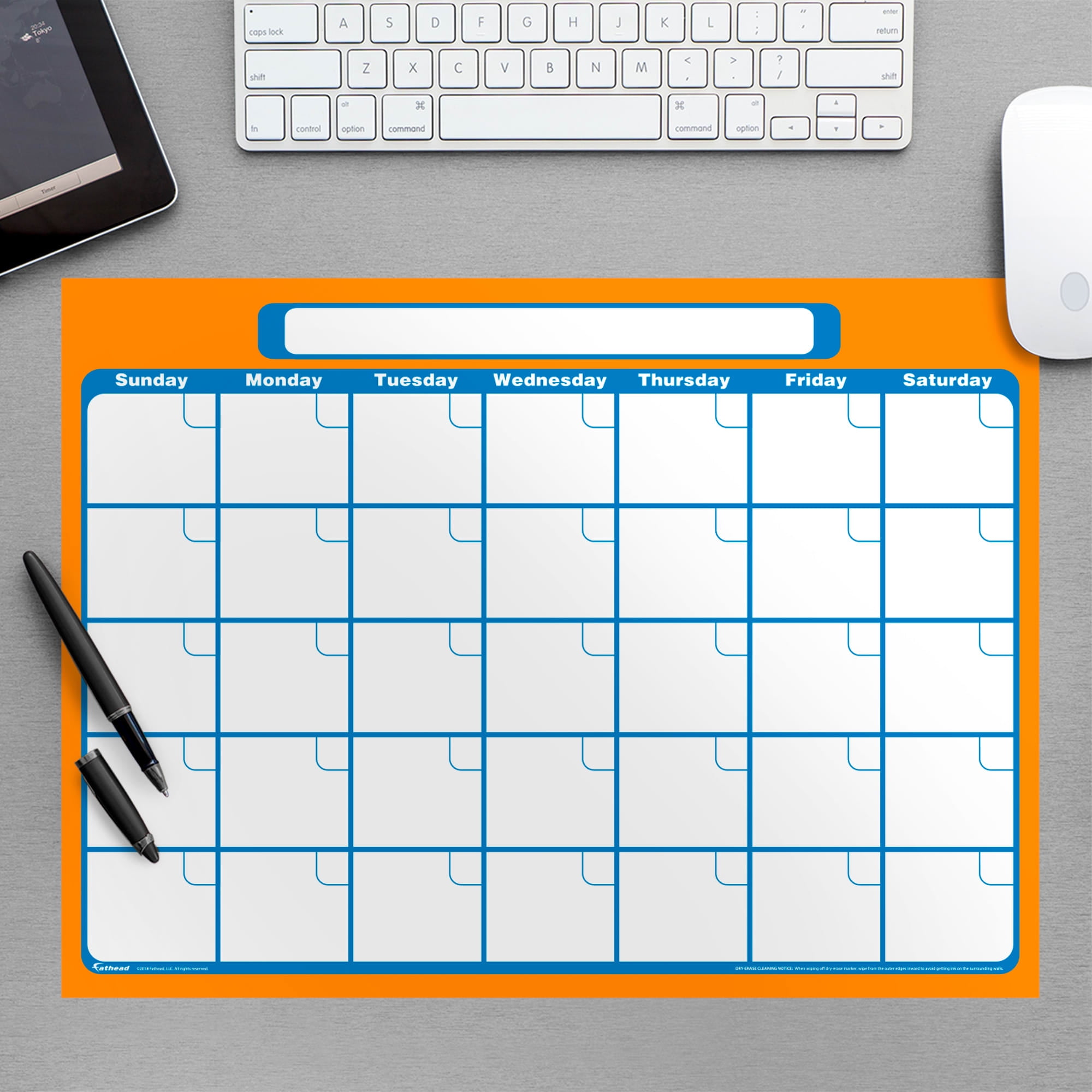 Fathead Dry Erase One Month Calendar (Orange / Royal Blue) Large