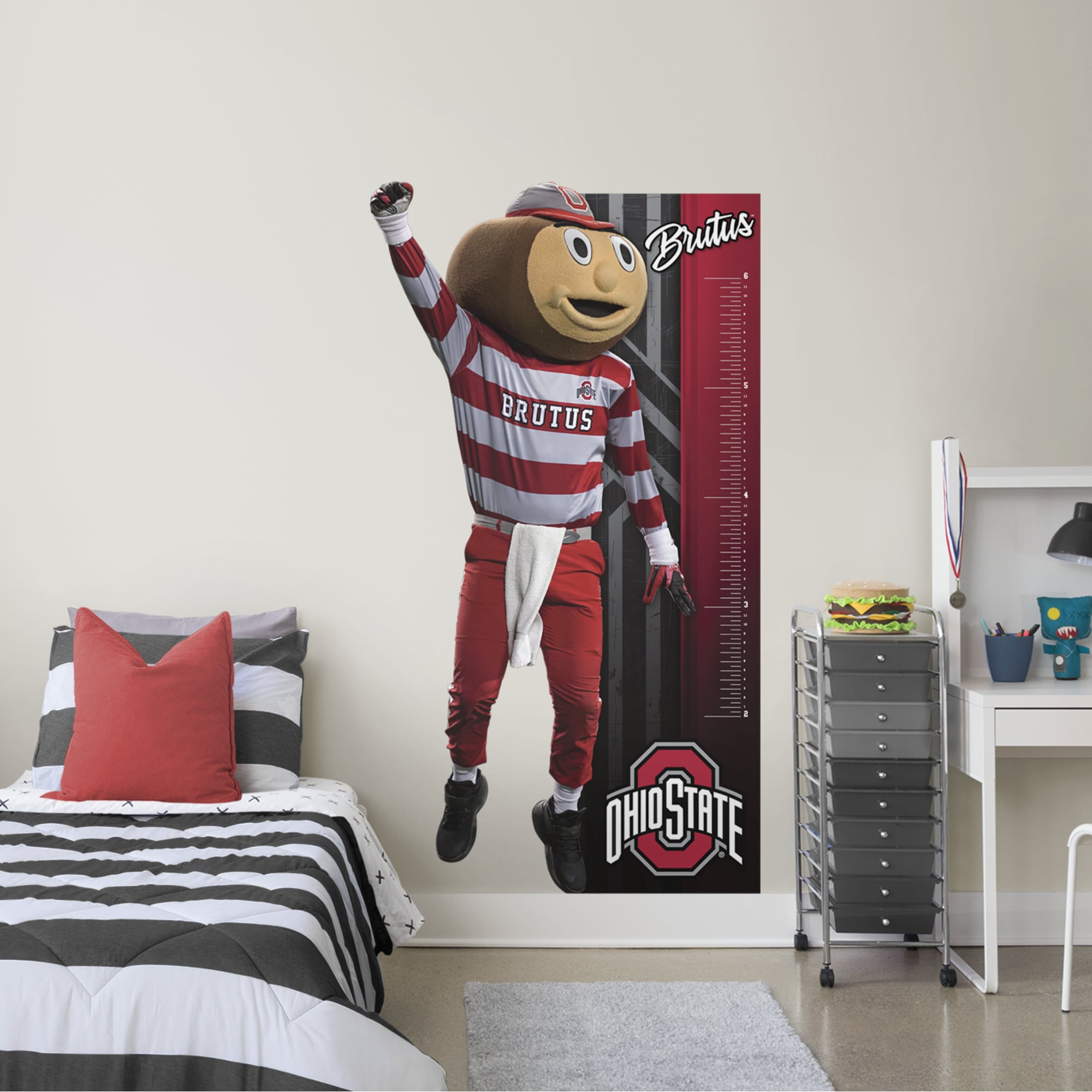 Fathead Ohio State Buckeyes Brutus Buckeye Mascot Growth Chart LifeSize Officially Licensed