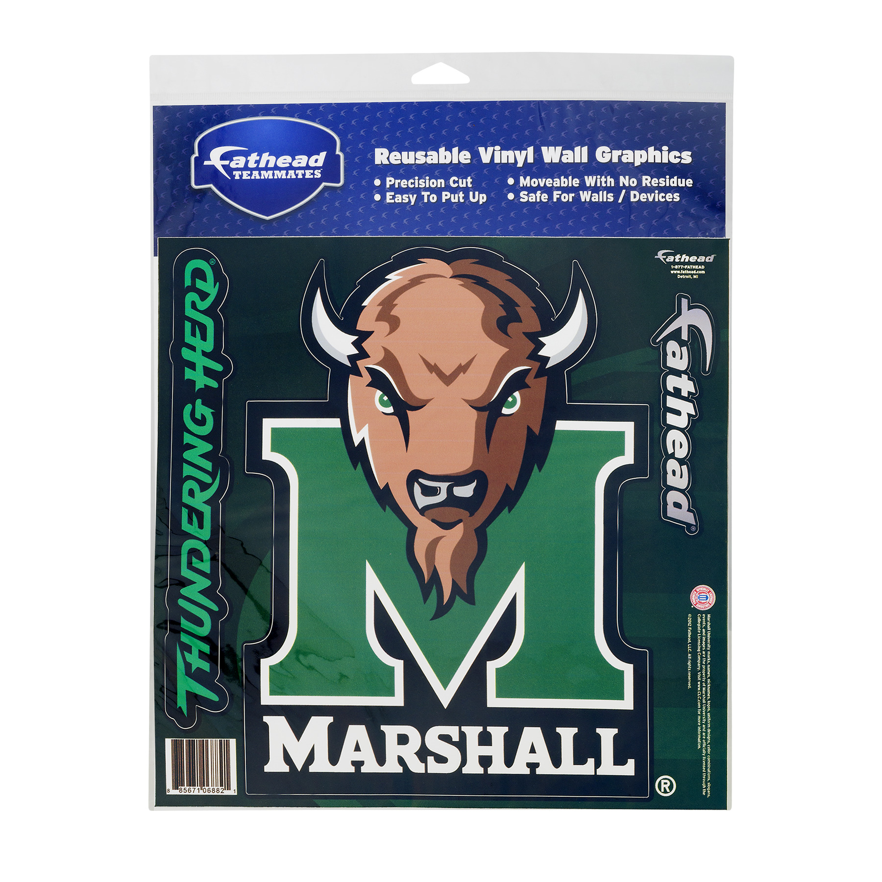 Fathead Reusable Vinyl Wall Graphics Thundering Herd Marshall, 1.0 CT