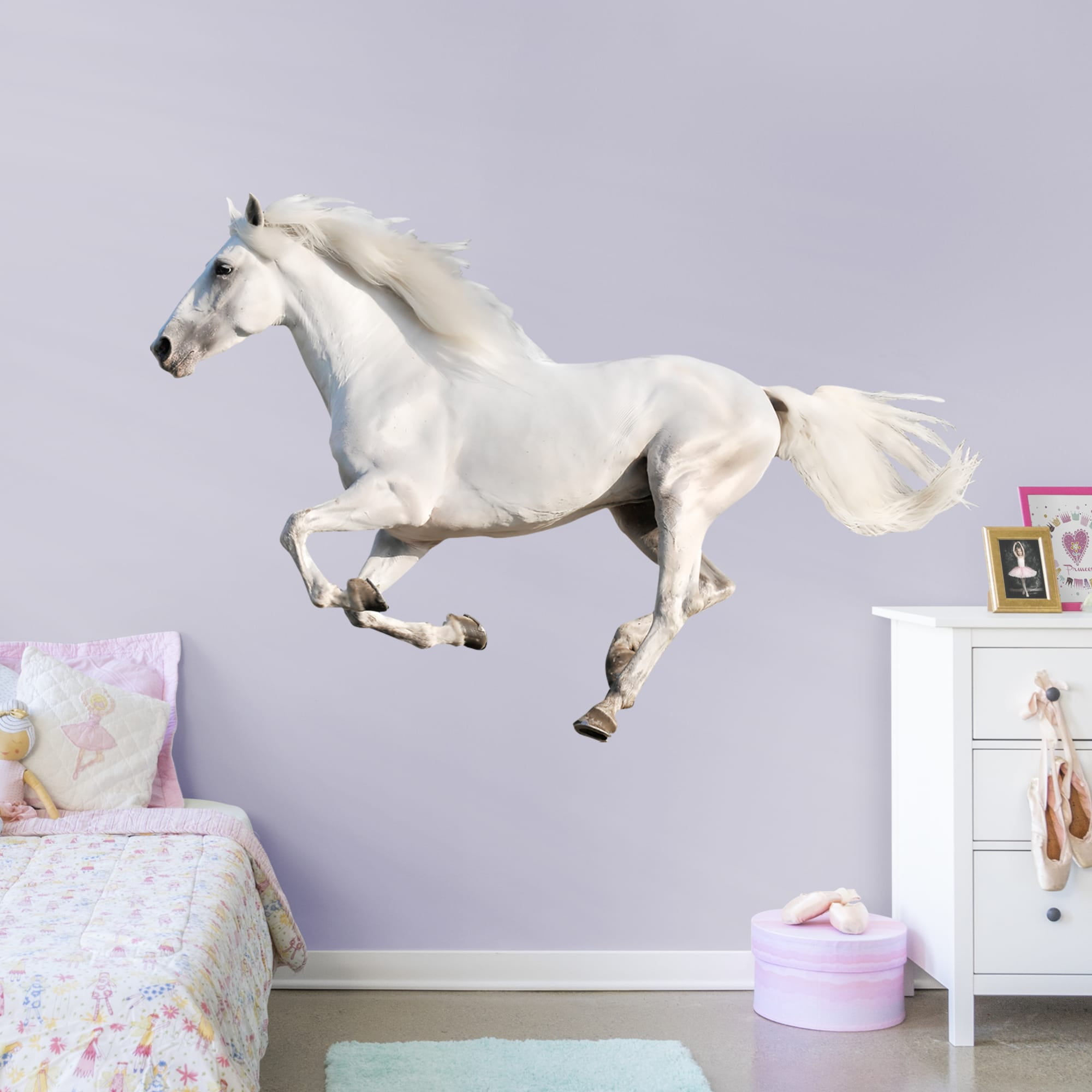 Fathead White Horse Running Huge Animal Removable Wall Decal