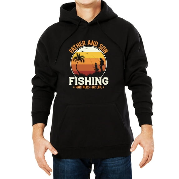 Father And Son Fishing Partners For Life Design Fall Loose Oversized Hooded Sweatshirt - Black Fleece-Lined