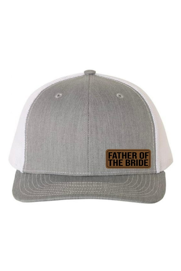 Father of The Bride Vegan Leather Patch Cap, Richardson 112, Wedding Party Hat, Father of the Bride Hat, Richardson Cap, Heather Grey White, Cap Daddy
