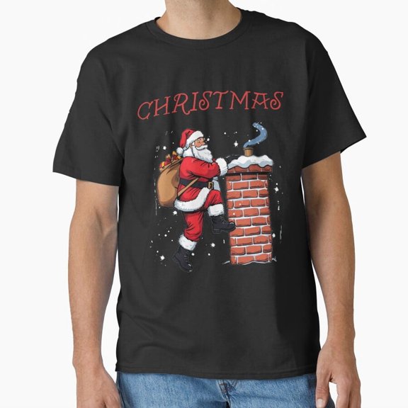 Father Christmas Claus Coming Up The Chimney Holiday Fun Unisex T-Shirt, up to size 5XL