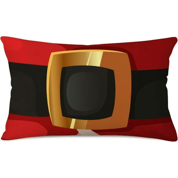 Father Christmas Decorations Throw Pillow Covers Santa Suit Belt Gold Buckle Christmas Belly Outfit Waist Lumbar Pillow Cases 12\u201dx20\u201d Oblong Cotton Linen Cushion Cover for Home Bedding Decor