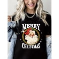 thumbnail image 1 of Father Christmas Print Merry Christmas Shirt Short Sleeve Shirts for Women Black One-Piece, 1 of 4