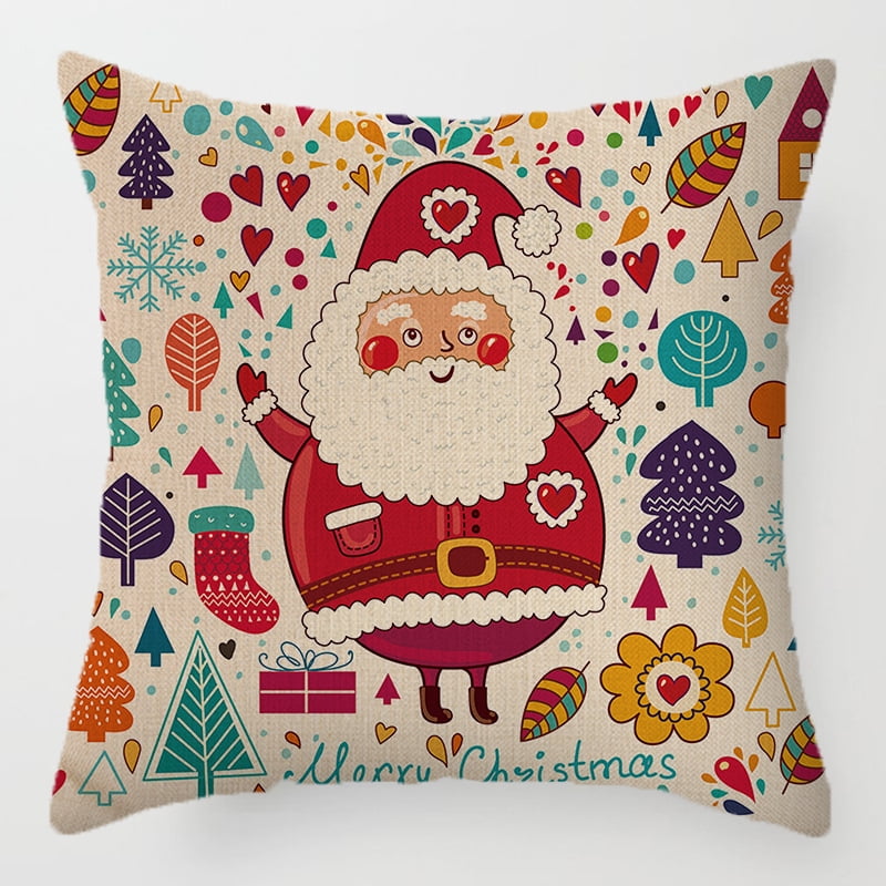 Father Christmas Print Throw Pillow Covers with Xmas Tree Winter
