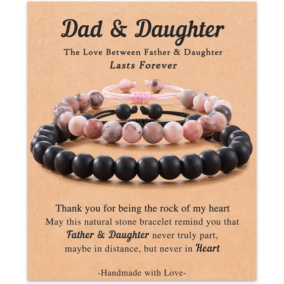 Father Daughter Matching Bracelet Natural Stone Jewelry -Gifts Ideas for Fathers Day Birthday