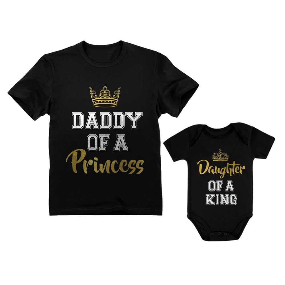 Father & Daughter Matching Set Gift For Dad & Baby Girl Bodysuit & Men's Shirt man Black X-Large / baby Black 18M (12-18M)