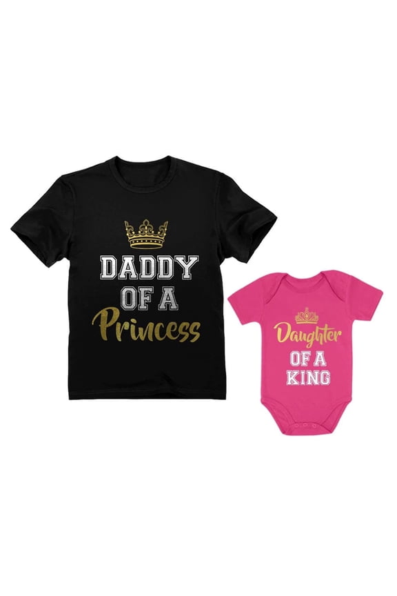 Father & Daughter Matching Set Gift For Dad & Baby Girl Bodysuit & Men's Shirt man Black X-Large / baby Wow pink 6M (3-6M)