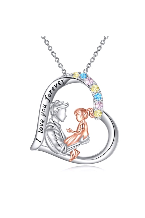 Father Daughter Necklace 925 Sterling Silver Daddy Daughter Pendant Heart Jewelry Gifts for Women