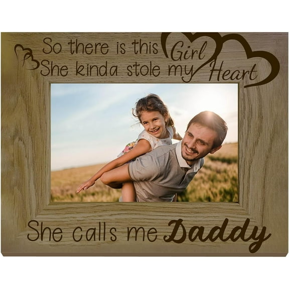 Father Daughter Picture Frames Engraved Natural Wood Picture Frame Display Pictures Printing 4x6 Wall Mounting Brown Poster Photo Frame Stand for Wall Decor Hanging Gallery 6x8Inch colorful
