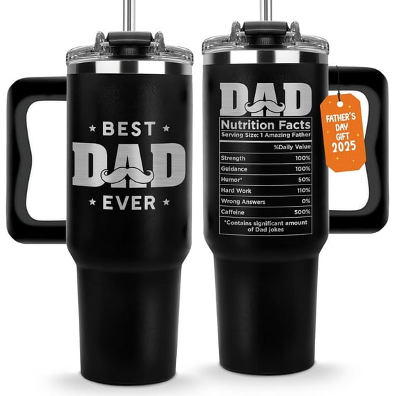 Father Day Gifts For Dad - Best Dad Ever Tumbler 40Oz - Gift for Daddy, Birthday And Fathers Day from Daughter, Son - Cool, Funny Coffee Mug, Proud Papa Cup for Men, Grandfather, Daddy, Elderly