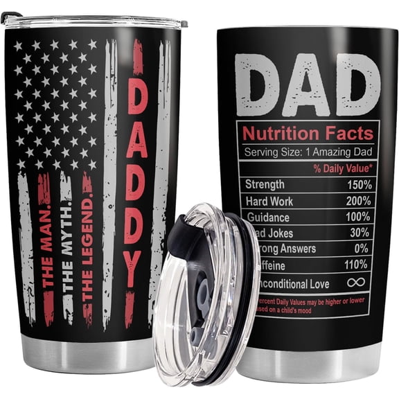 Father Day Gifts, Daddy Tumbler with Lid 20 oz Stainless Steel, Dad Nutrition Facts Mug, Dad Drinking Cup, Birthday Gifts for Father, Men, Husband