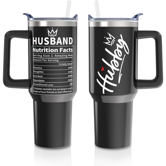 Father Day Gifts for Husband, Best Husband Ever Tumbler with Handle and Lid Straw 40oz, Hubby Stainless Steel Tumblers Cup, Father''s Day Anniversary Valentines Present for Him (1 PC)