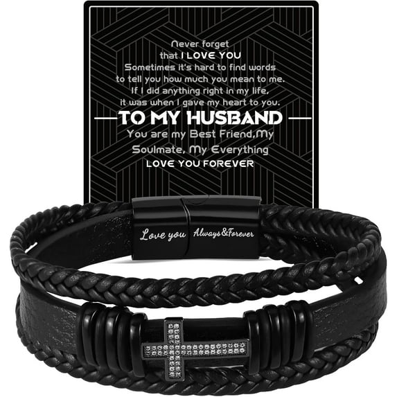 Father Day Gifts for My Man Boyfriend Husband Dad Grandpa Brother Son Him Men, Mens Cross Leather Braided Bracelet Mens Jewelry Birthday Gift Ideas for Men Valentines Christmas Gifts