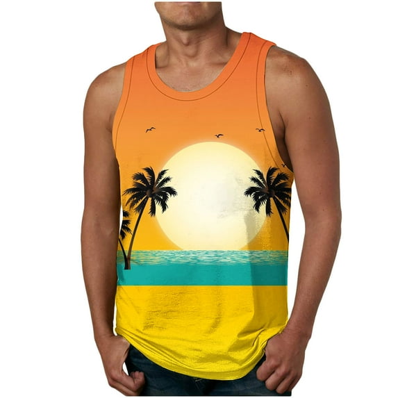 Father Day Sale Deals!YANHAIGONG Mens Breathable Tank Top,Mens Graphic Tank Tops Beach 3d Print Tank Top,Summer Casual Novelty Gym Workout Bodybuilding Sleeveless Round Neck Hawaii Tank Tops