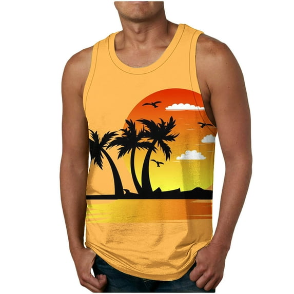 Father Day Sale Deals!YANHAIGONG Mens Breathable Tank Top,Mens Graphic Tank Tops Beach 3d Print Tank Top,Summer Casual Novelty Gym Workout Bodybuilding Sleeveless Round Neck Hawaii Tank Tops