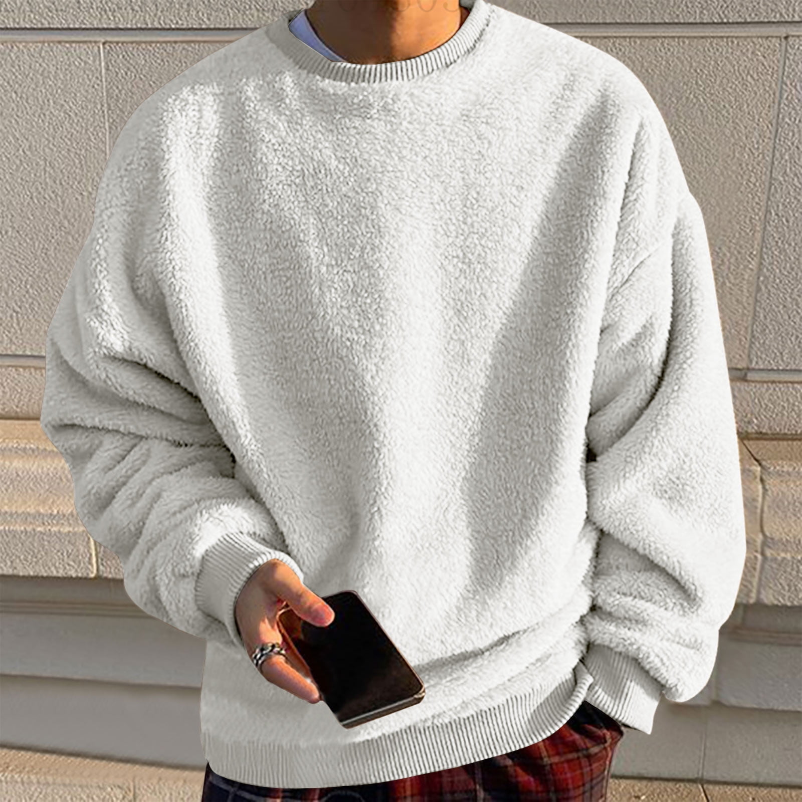 Father Day Sale Deals!YANHAIGONG Mens Fuzzy Sherpa Sweatshirt,Oversize