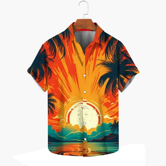 Father Day Sale!Hawaiian Shirts for Men Vintage,Men's Short Sleeve Button Down Vintage Beach Shirts,Hawaiian Casual Printed Beach Shirt Summer Regular Fit Top,Mens Floral Beach Shirts Wrinkle Free