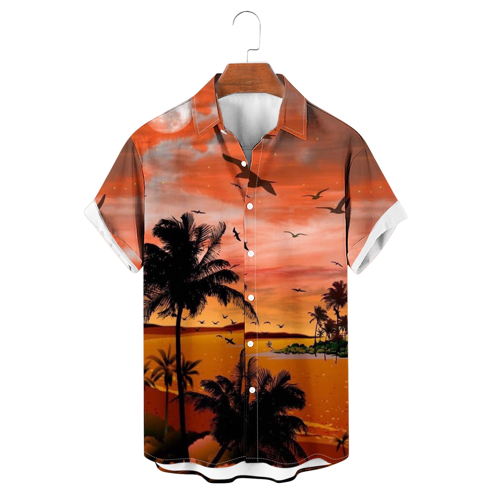 Men'S Hawaiian Shirt Retro Printing Single-Breasted Beach T-Shirt Men'