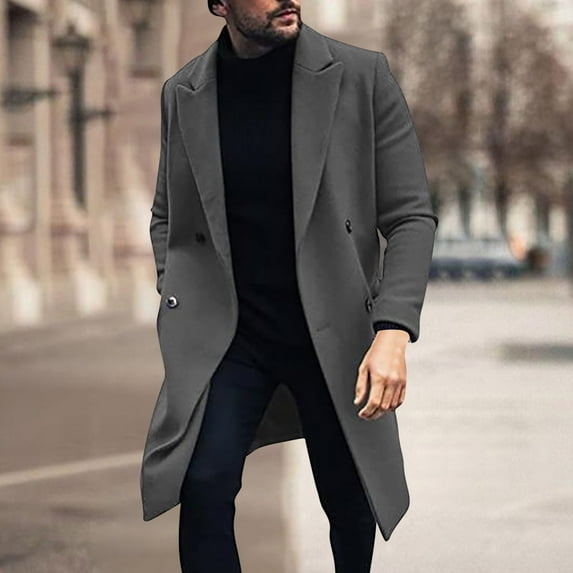 Father Day Sale!YANHAIGONG Man Trench Coat Clearance Winter Classic Notched Lapel Single Breasted Jacket Long Business Overcoat Top Pea Coat Mens Thermal Winter Coat Fall Jackets for Men Clearance