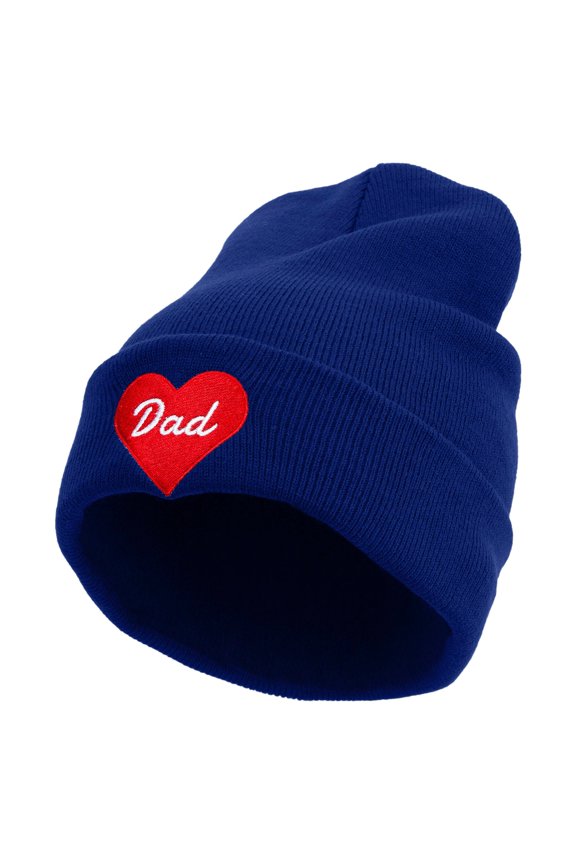 Father Day with Heart Embroidered 12 Inch Long Knitted Beanie - Royal OSFM