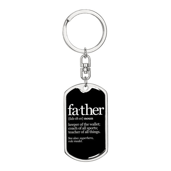 Father Definition Swivel Keychain Dog Tag Stainless Steel or 18k Gold