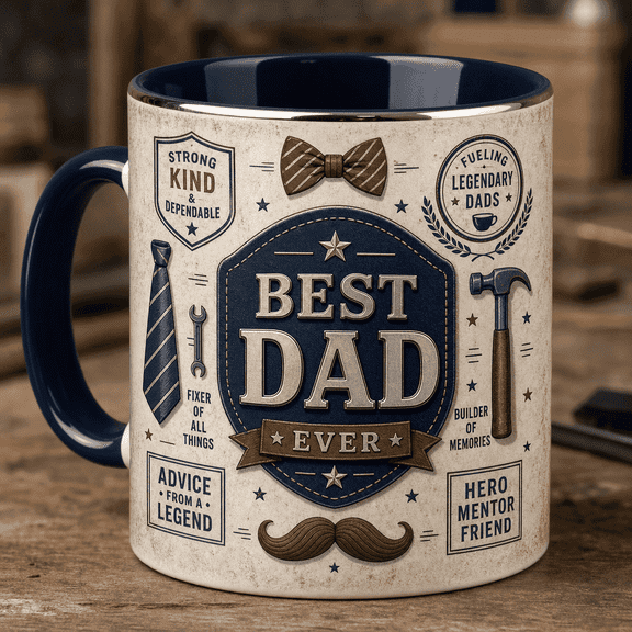 Father Gift Mug Navy Brown Best Dad Ever Coffee Cup for Dad Birthday Fathers Day