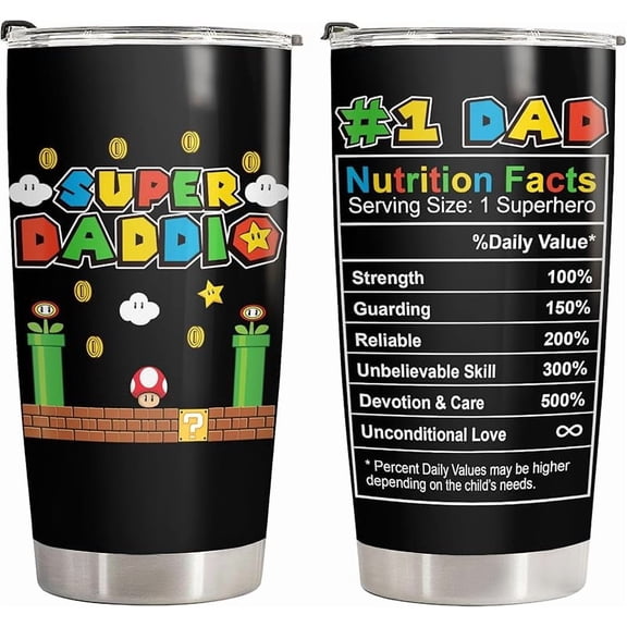 Father Gifts, Daddio Tumbler with Lid 20 oz Stainless Steel, Dad Coffee Mug, Gamer Dad Present, Daddy Birthday Gifts from Daughter, Son, Wife Christmas Gift