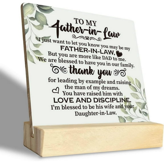 Father-In-Law Gift Wood Table Sign, I'M Blessed To Be His Wife And Your Daughter-In-Law, Plaques Gift With Wooden Stand, Thank You Gifts, Father'S Day Birthday Gift For Dad-In-Law