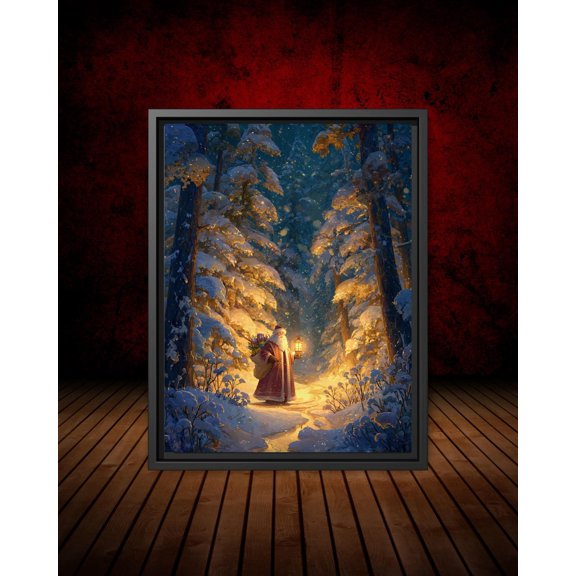 Father Lantern Poster: Snowy Winter Forest Scene, Unframed Poster Size 16x24